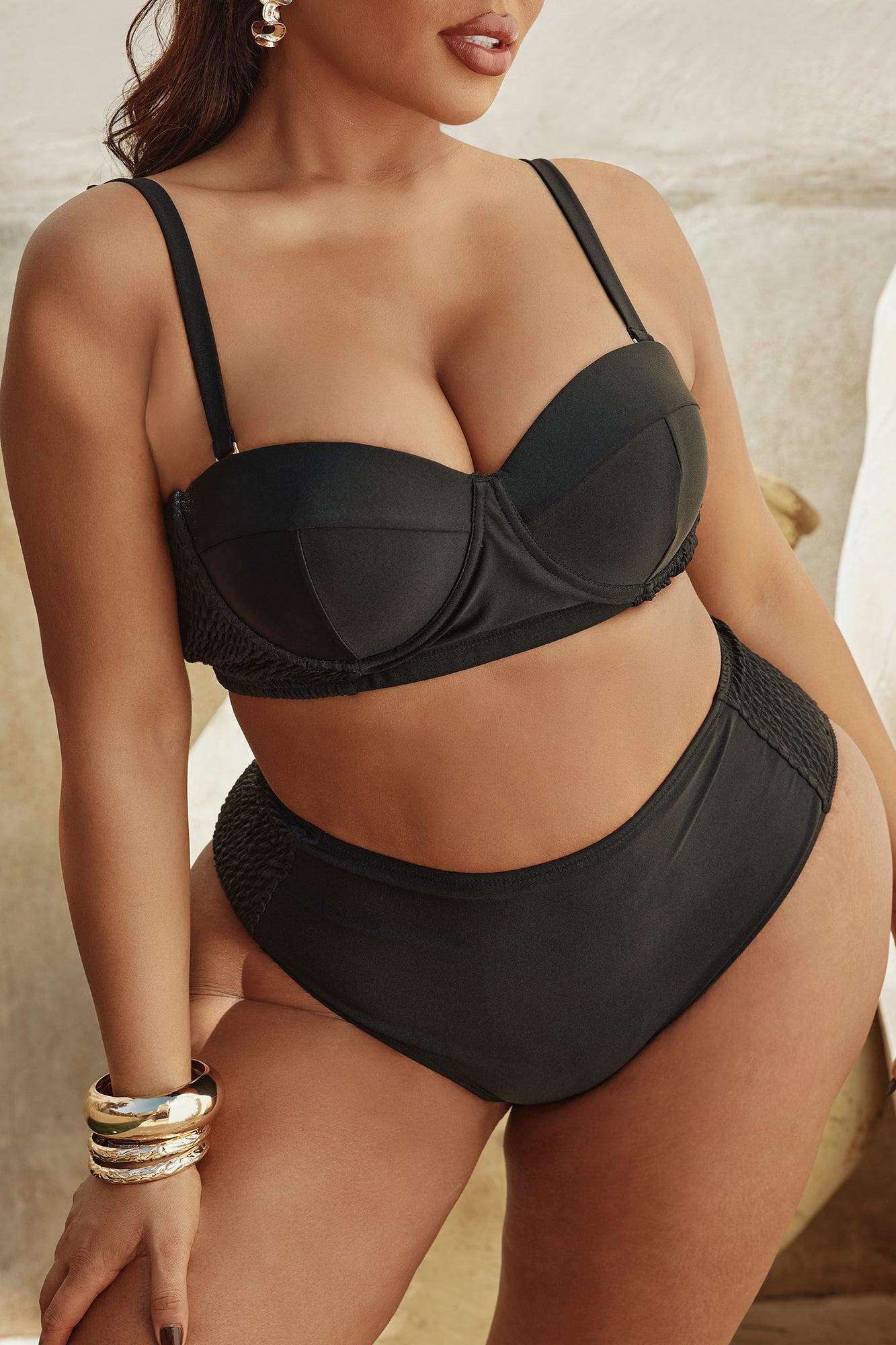 Summer Bloom Corset Underwire Smocked 2 Piece Bikini - Black Product Image