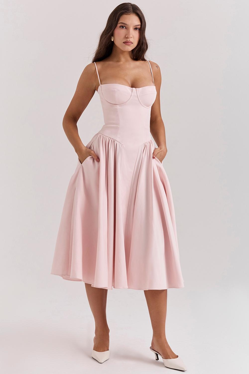 Samaria  ballerina pink twill corset midi dress Product Image