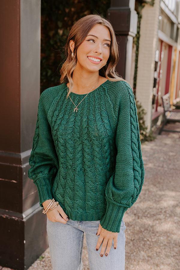 Cabin Parkway Cable Knit Sweater in Hunter Green Product Image
