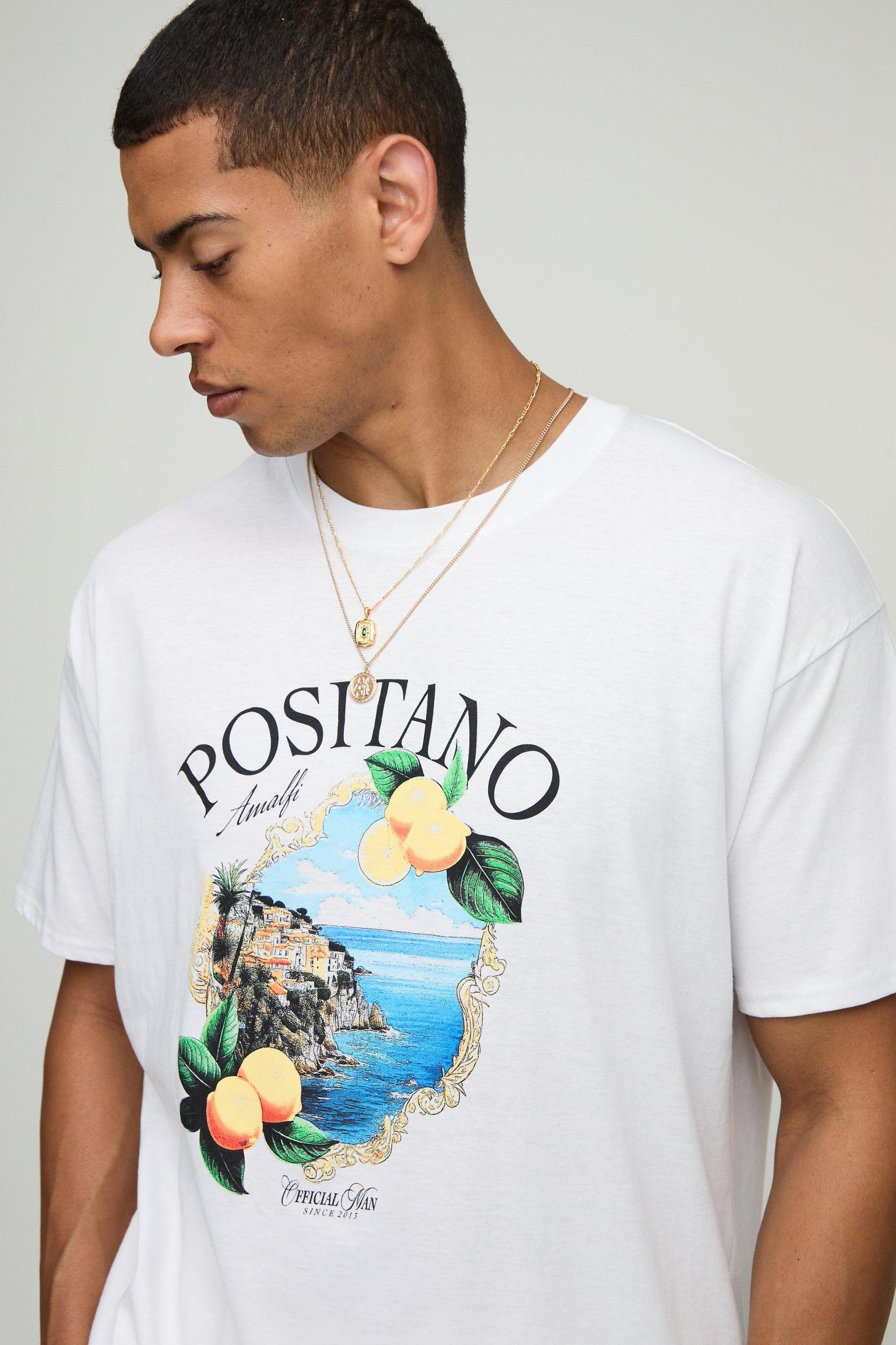 White Oversized Positano Lemon Graphic T-Shirt | boohooMAN USA Product Image