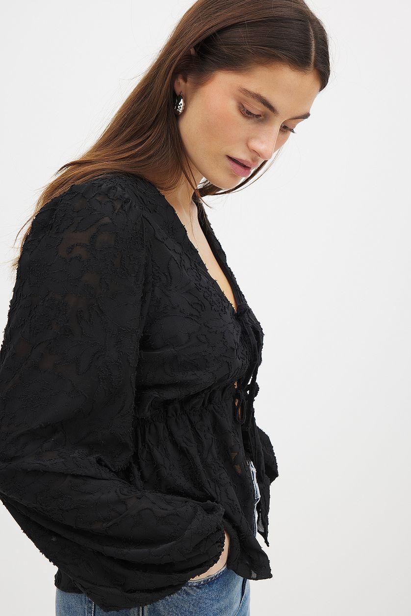 Burn Out Puff Sleeve Top Beige Product Image