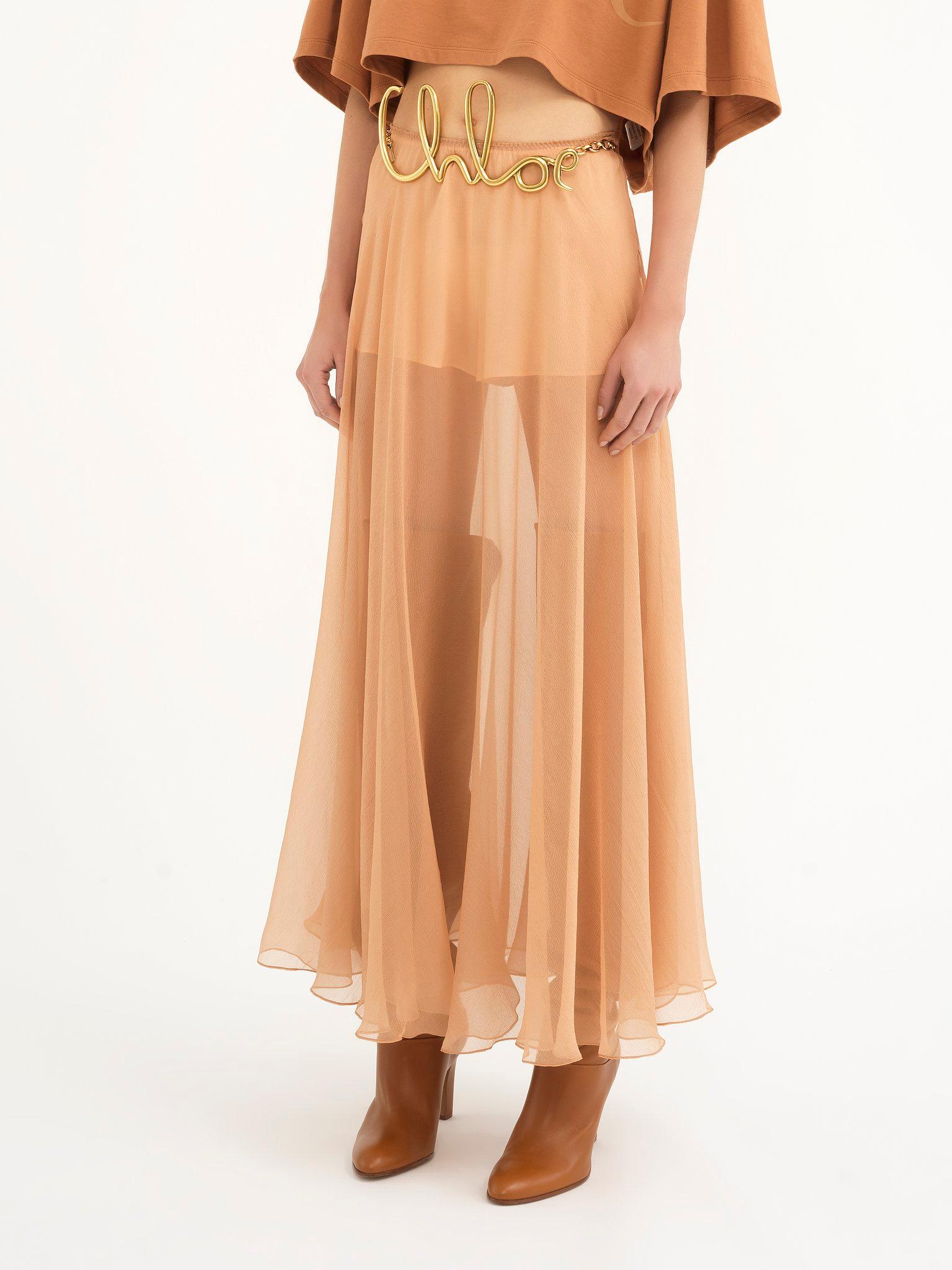 Fluid long skirt in silk mousseline Product Image