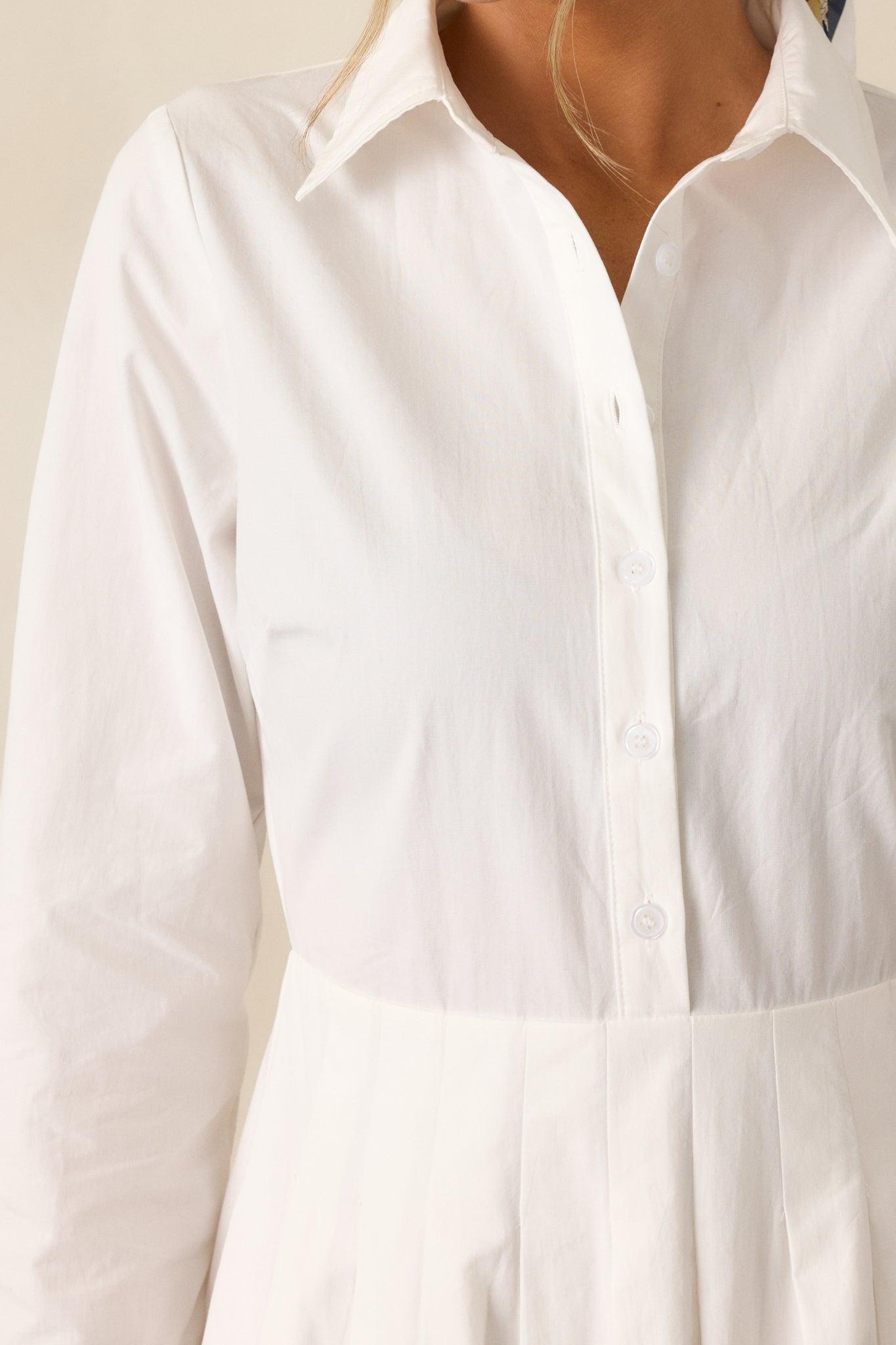 Easy On Me Cotton White Long Sleeve Mini Shirt Dress Product Image