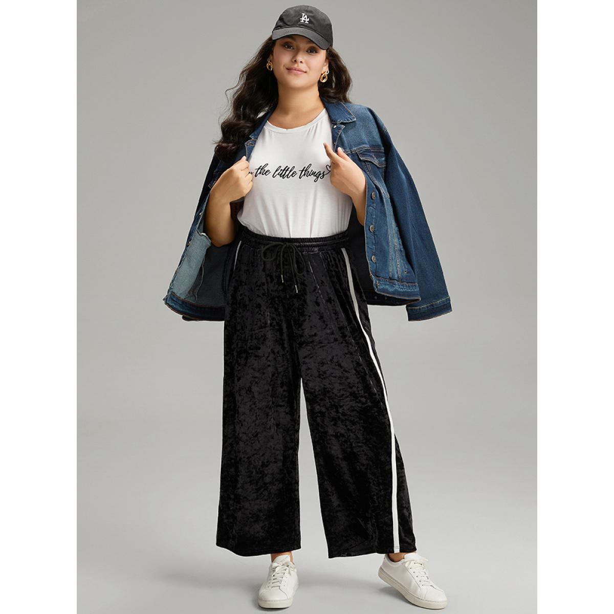 Velvet Contrast Webbing Elastic Waist Sweatpants Midnight Plus Size Women Casual Dailywear Contrast 18-20/2X Bloomchic Product Image