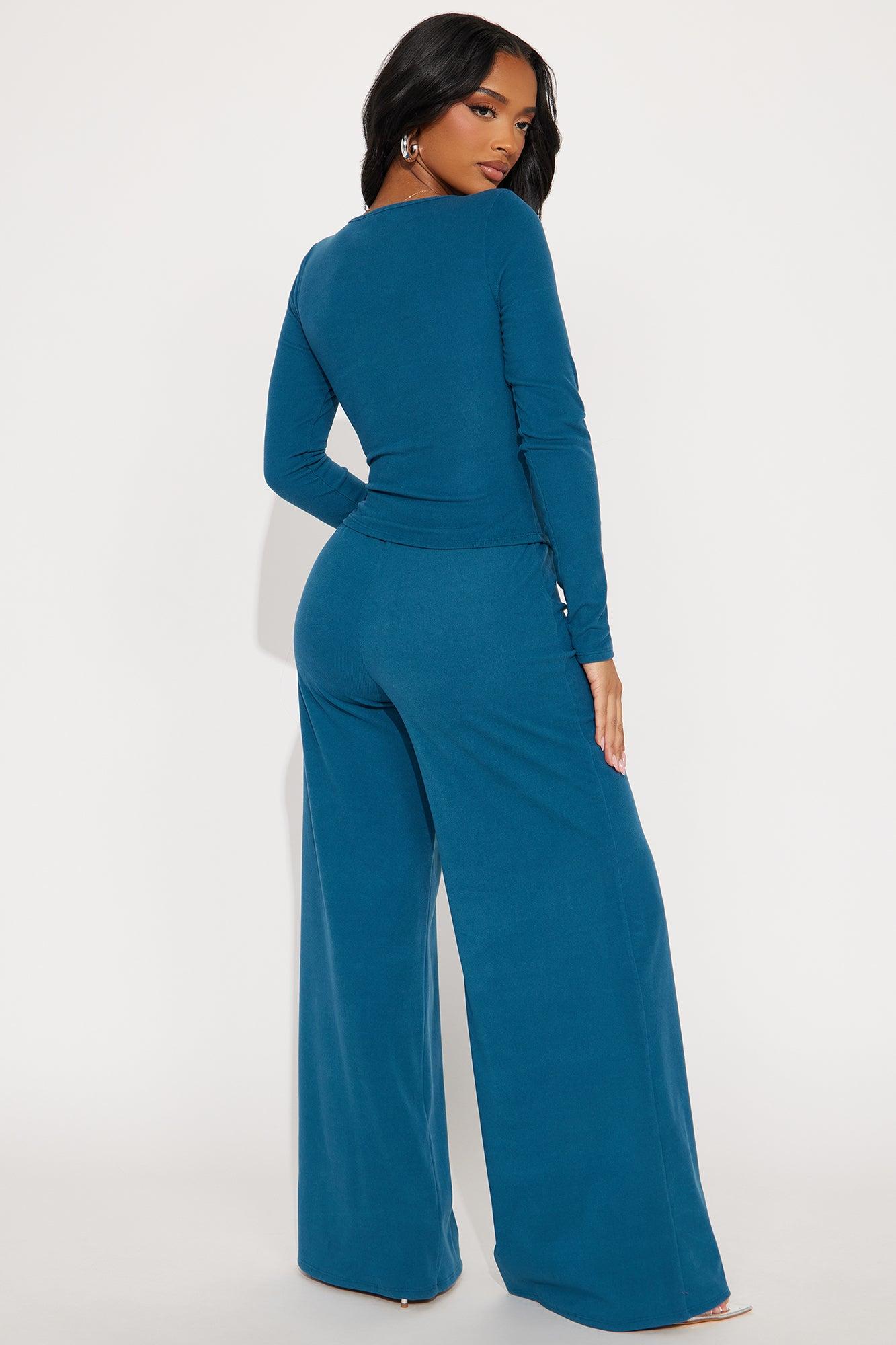 Cozy Henley Top And Pant Set - Blue Female Product Image
