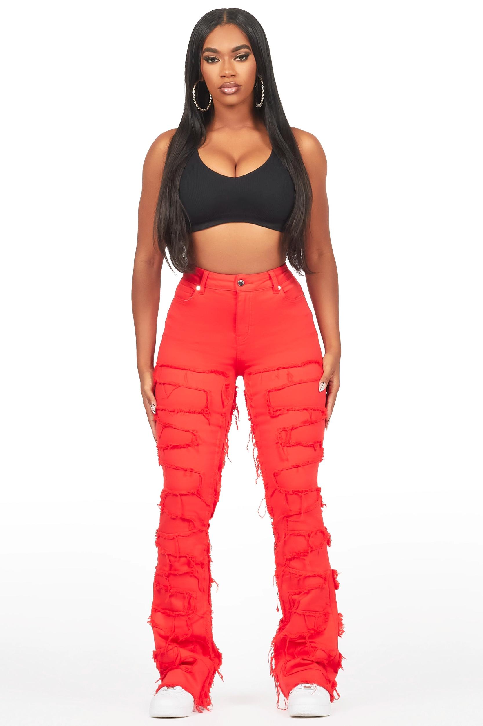Zariyah Red Stacked Flare Jean Female Product Image