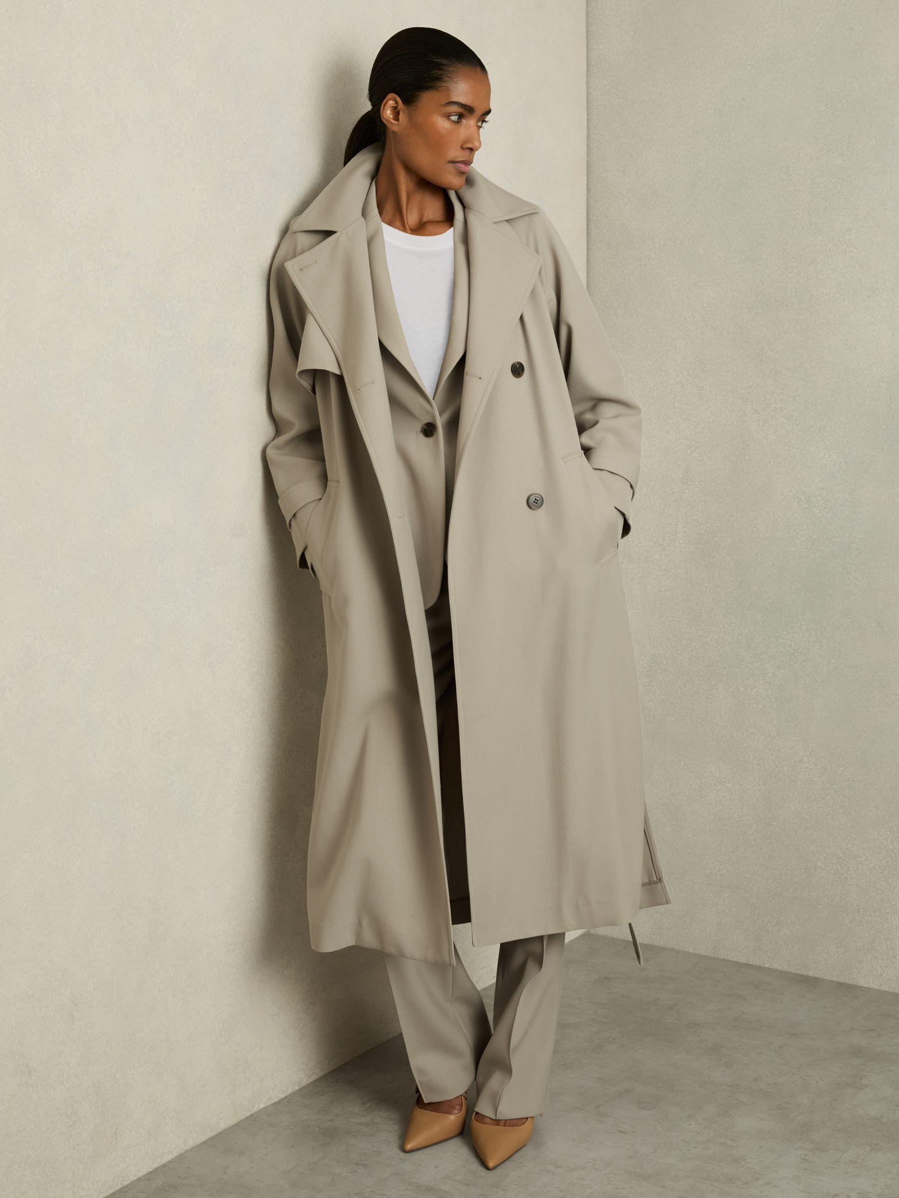 Wool-Blend Double-Breasted Trench Coat in Neutral Product Image
