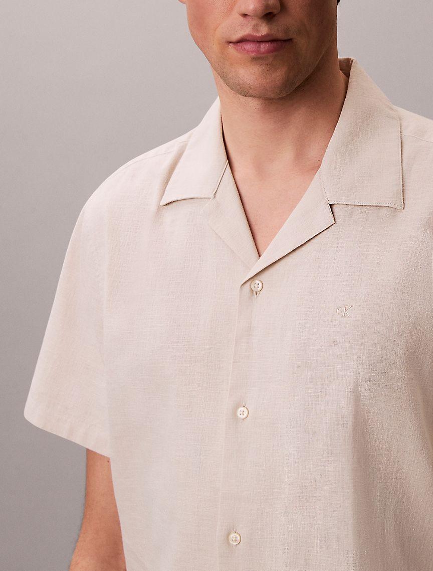 Linen Cotton Short Sleeve Button-Down Shirt Product Image