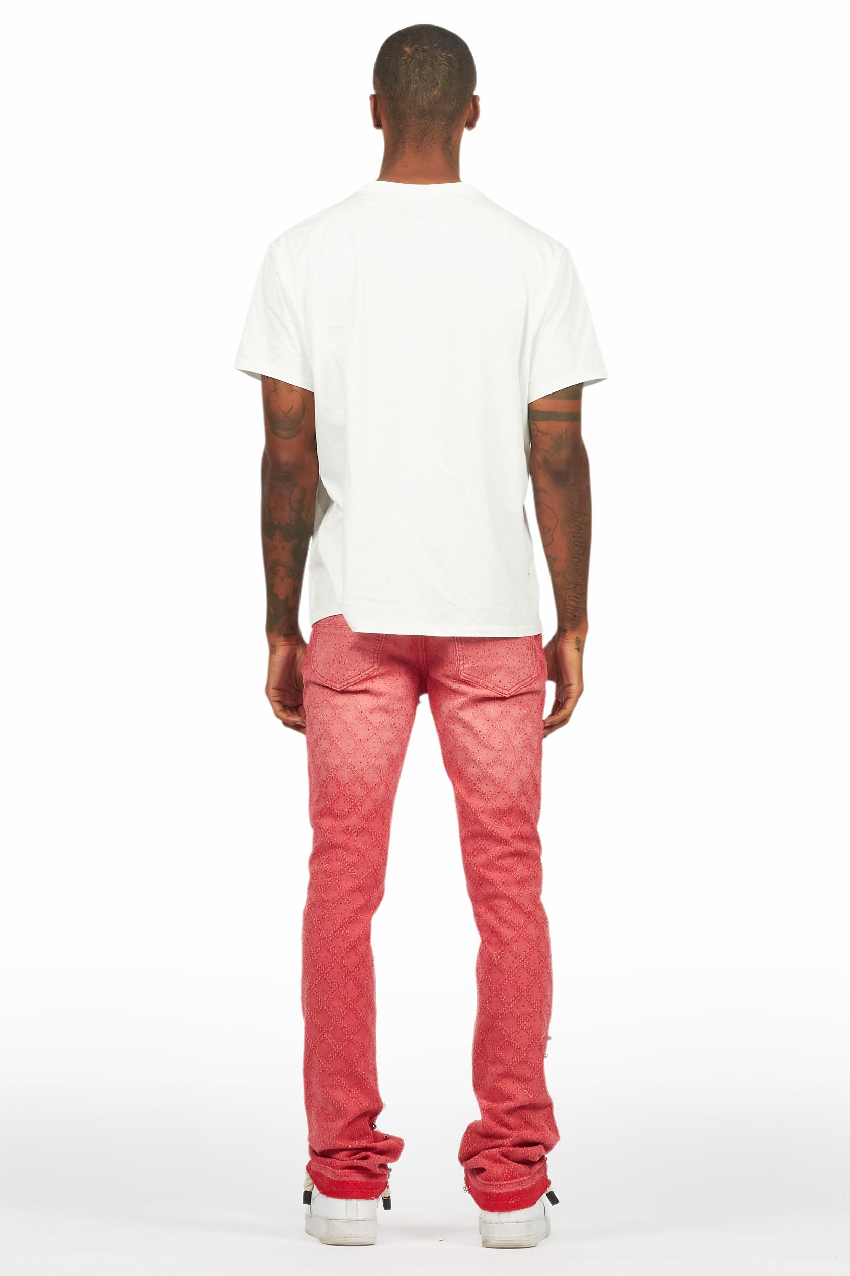 Glit Red Rhinestone Stacked Flare Jean Male Product Image