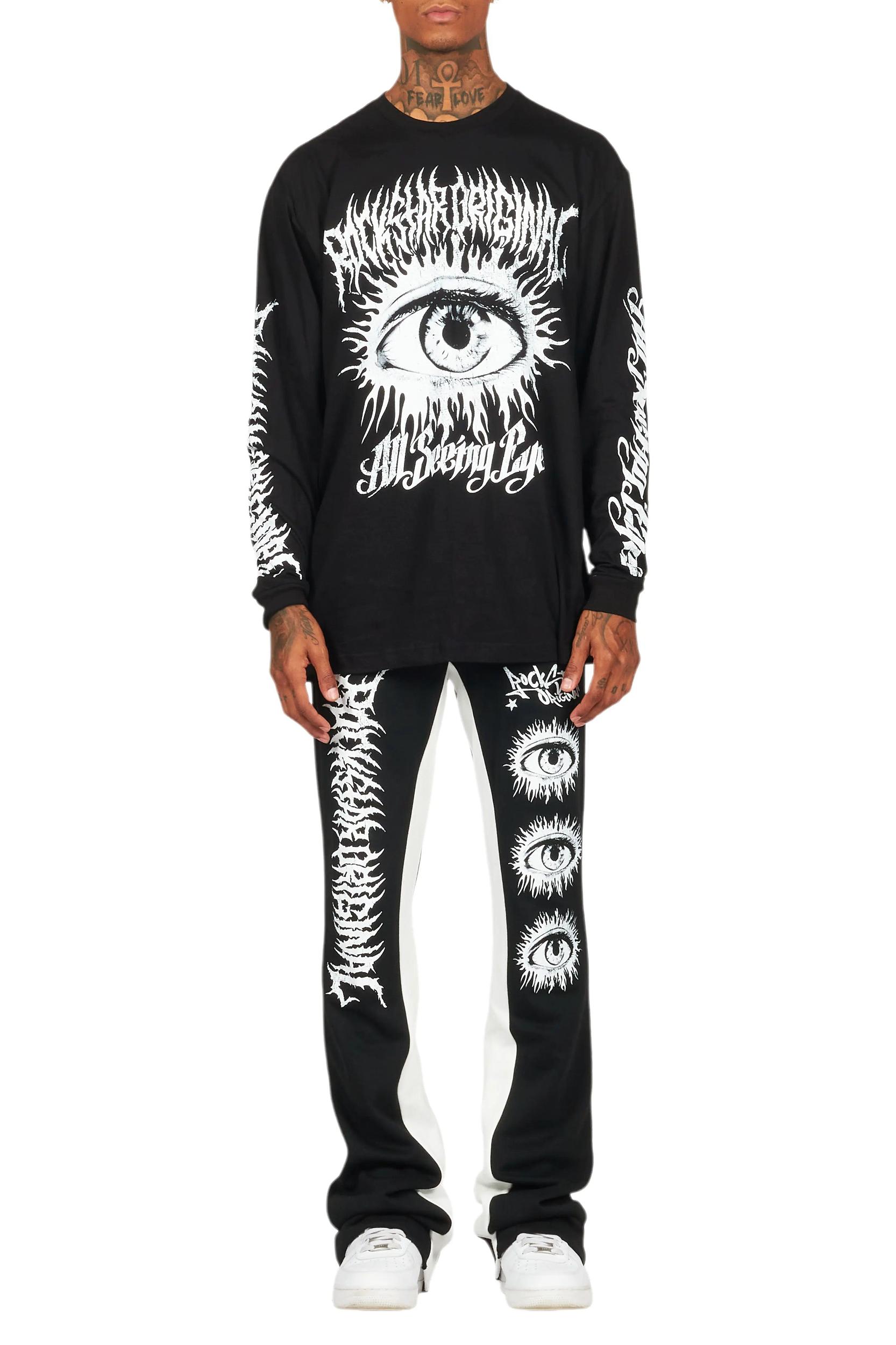 All Seeing Eyes Black/White Long Sleeve T-Shirt/Baggy Pant Set Male Product Image
