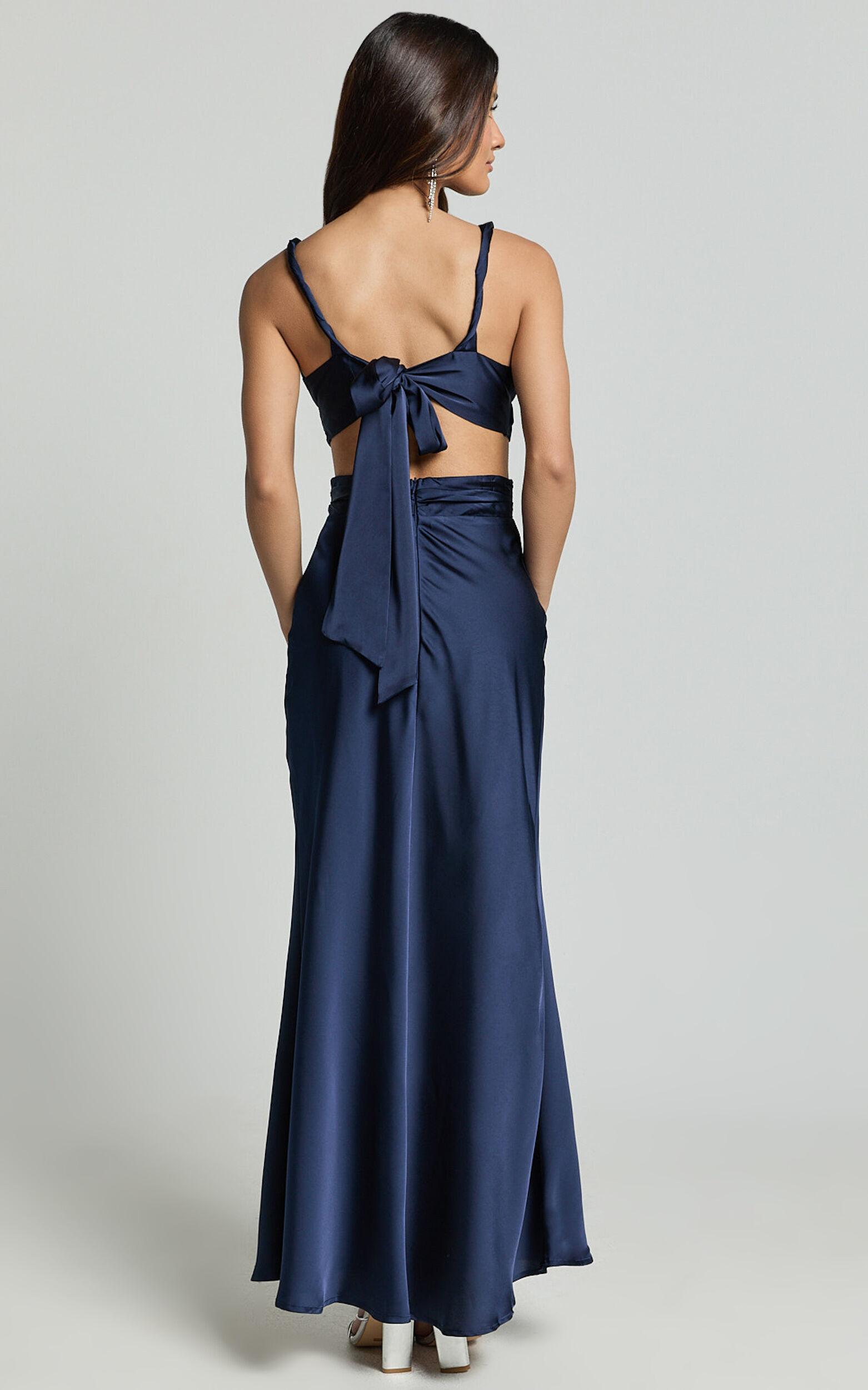 Adora Maxi Dress - V Neck Cut Out Dress in Navy Product Image