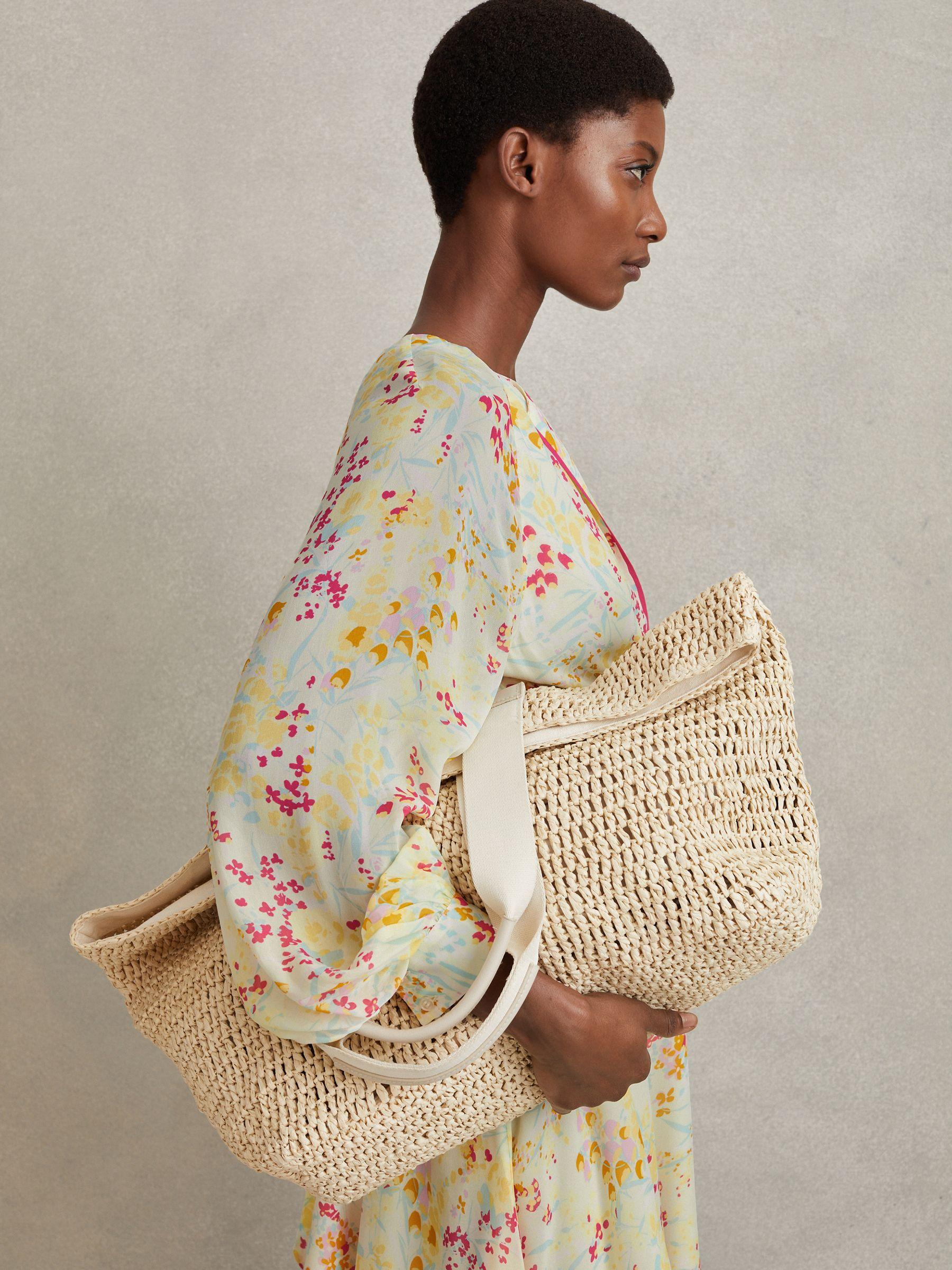 Floral Print Tie Waist Cropped Blouse in Pink/Yellow Product Image