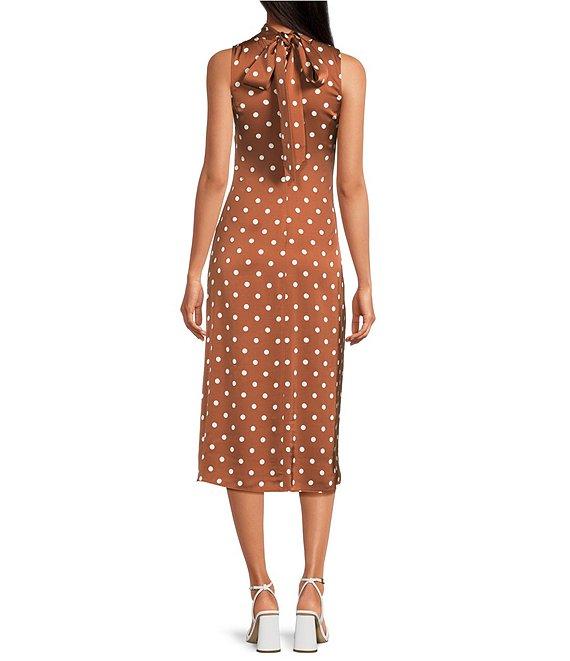 French Connection Ennis Satin Bow Neck Sleeveless Polka Dot Midi Dress Product Image