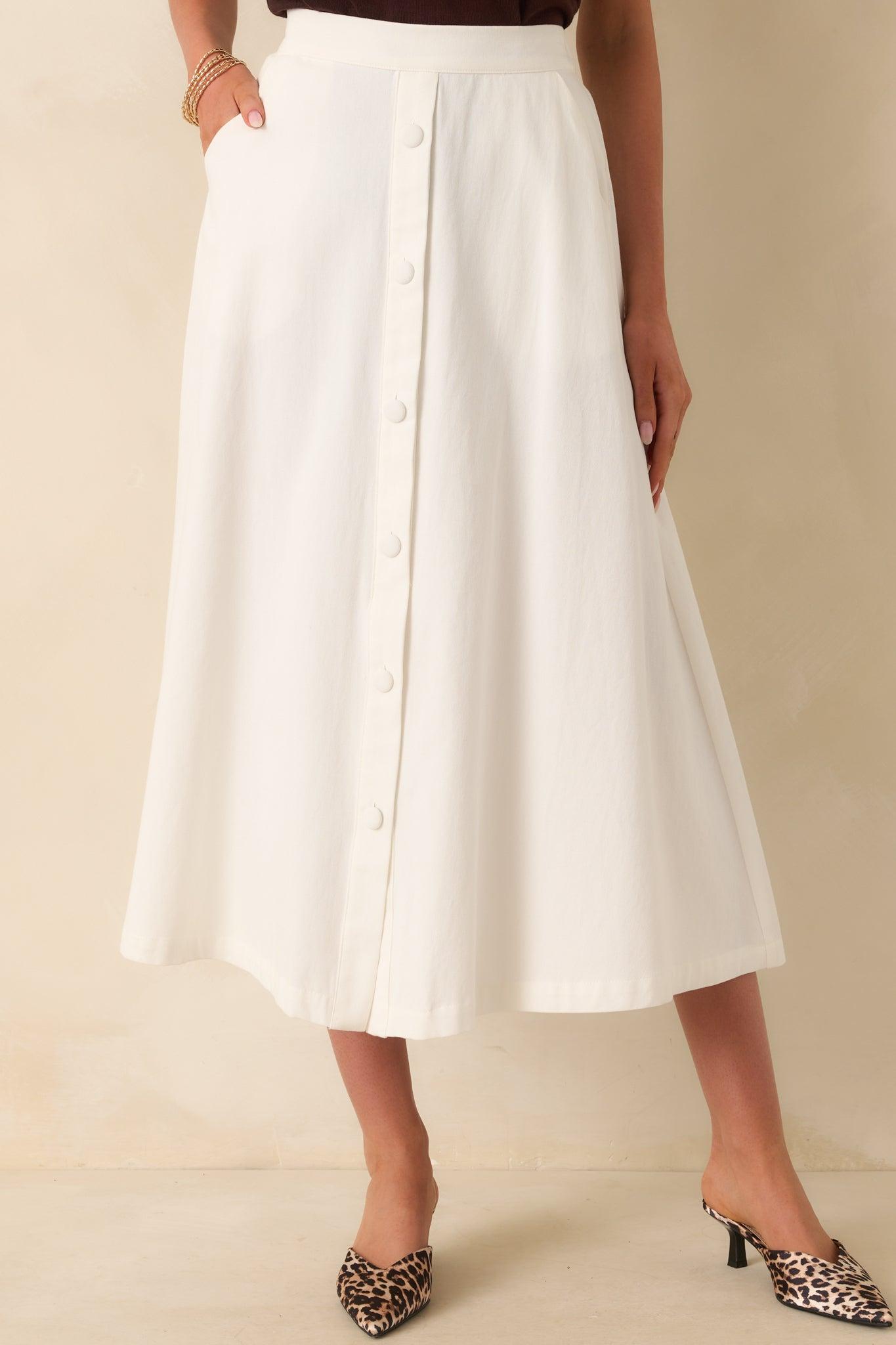 Countryside Charm 100% Cotton Ivory Midi Skirt Product Image