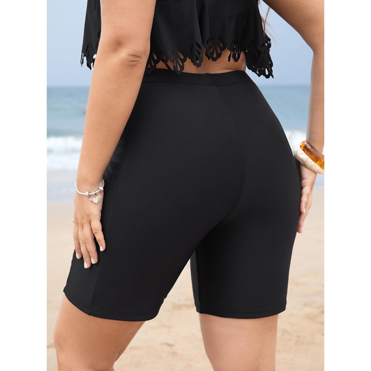 Plus Size High Waist Pocket Side Swim Shorts Women's Swimwear Black Beach Plain High stretch Skinny High Rise Curve Swim Bottoms BloomChic 30/6X Product Image