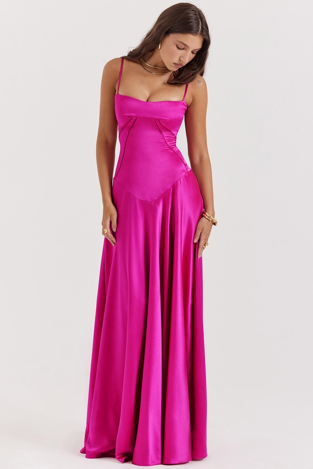 Anabella  fuchsia lace up maxi dress Product Image