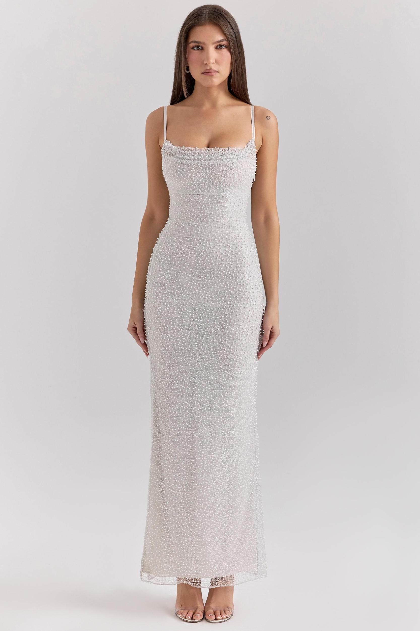 Calla  silver pearl embellished maxi dress Product Image