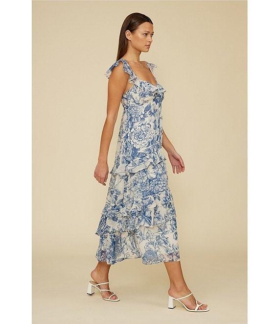 Lucy Paris Cassandra Floral Print Sweetheart Neck Ruffle Tiered Midi Dress Product Image