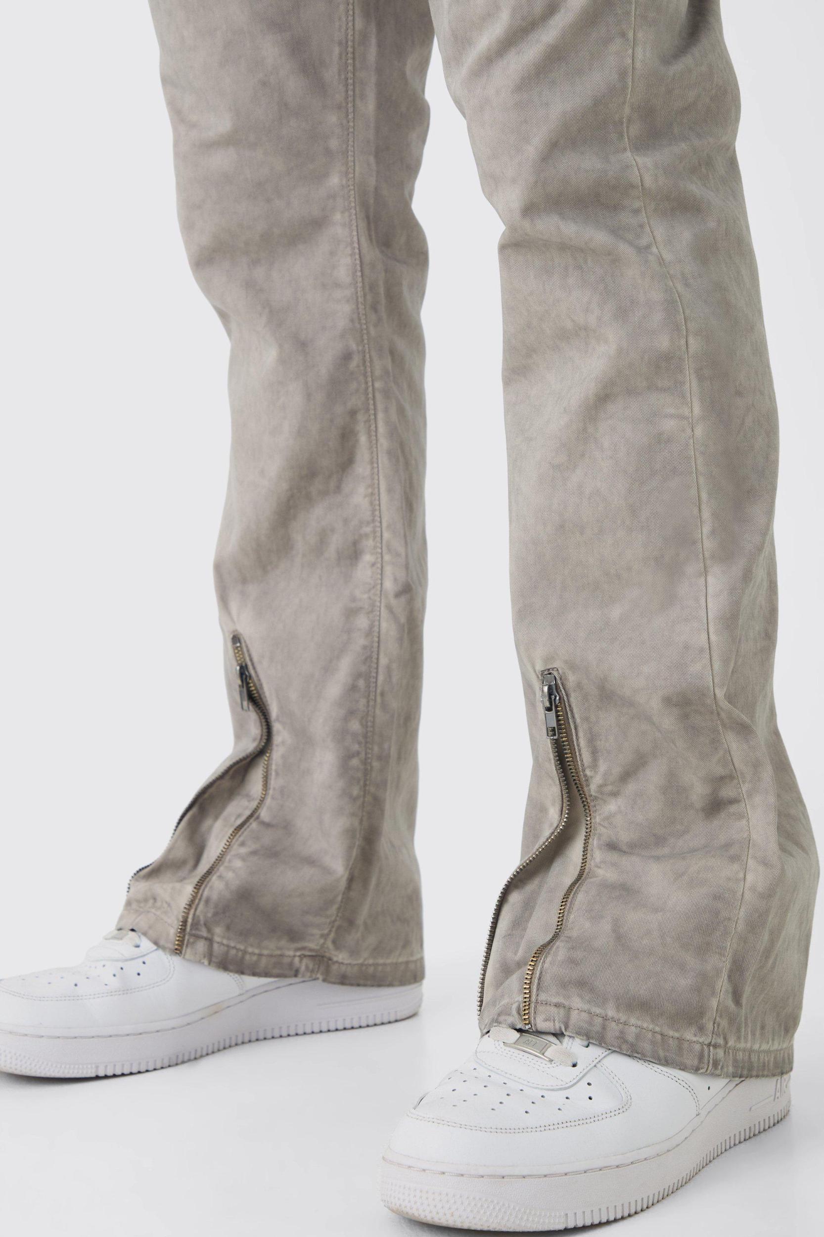 Elasticated Waist Slim Flare Oil Wash Zip Hem Pants | boohooMAN USA Product Image