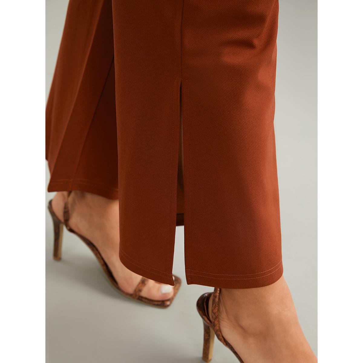 Plus Size Plain Split Side Pocket Pants Women Rust Elegant Flare Leg High Rise Dailywear Pants BloomChic 10/M Product Image