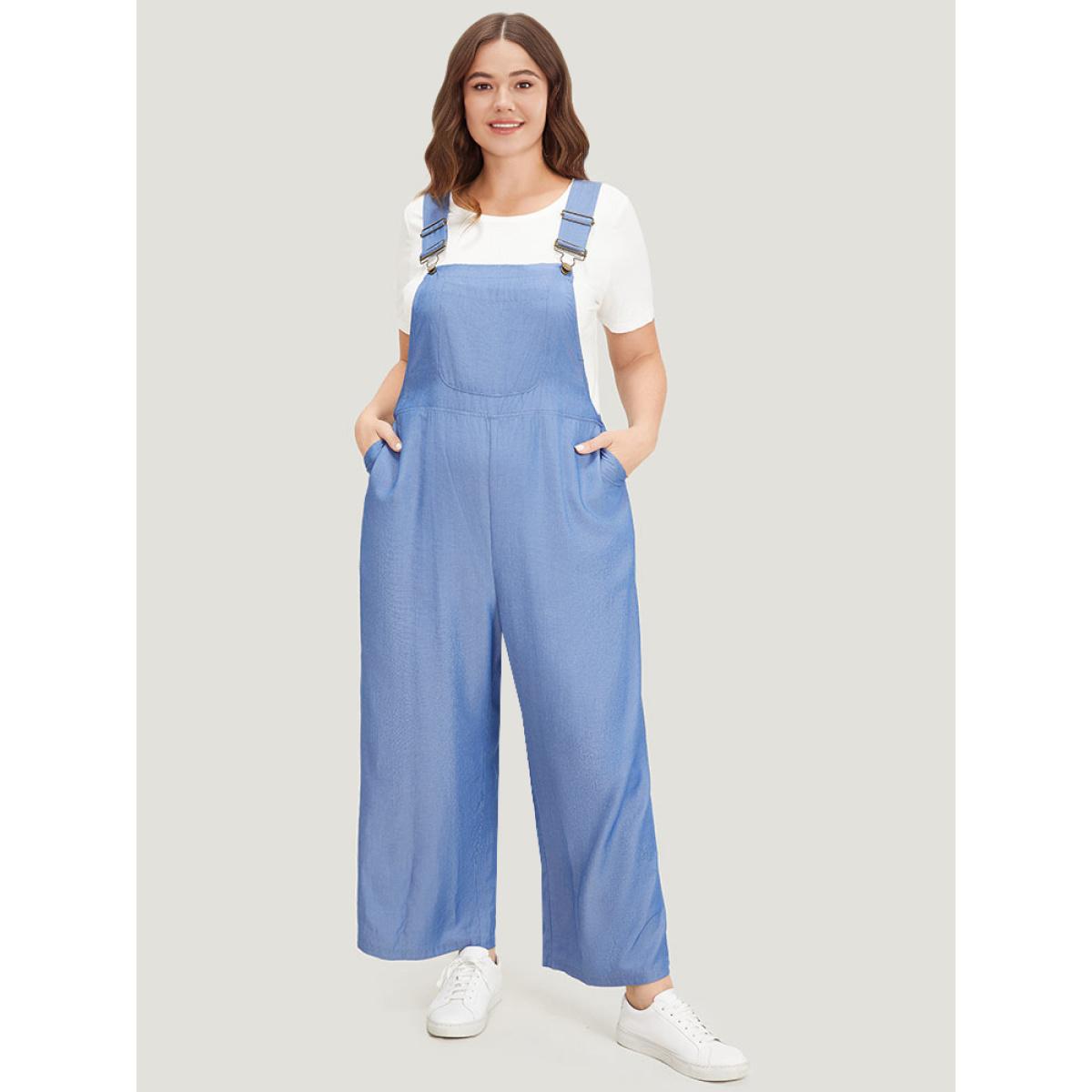 Plus Size Stone Solid Patched Pocket Gathered Overall Jumpsuit Women Casual Sleeveless Spaghetti Strap Dailywear Loose Jumpsuits BloomChic 18-20/2X Product Image