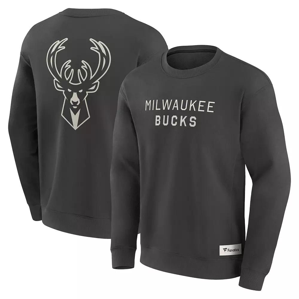 Men's Fanatics Gray Milwaukee Bucks Elements Future Ground Lettering Pullover Sweatshirt,  Product Image
