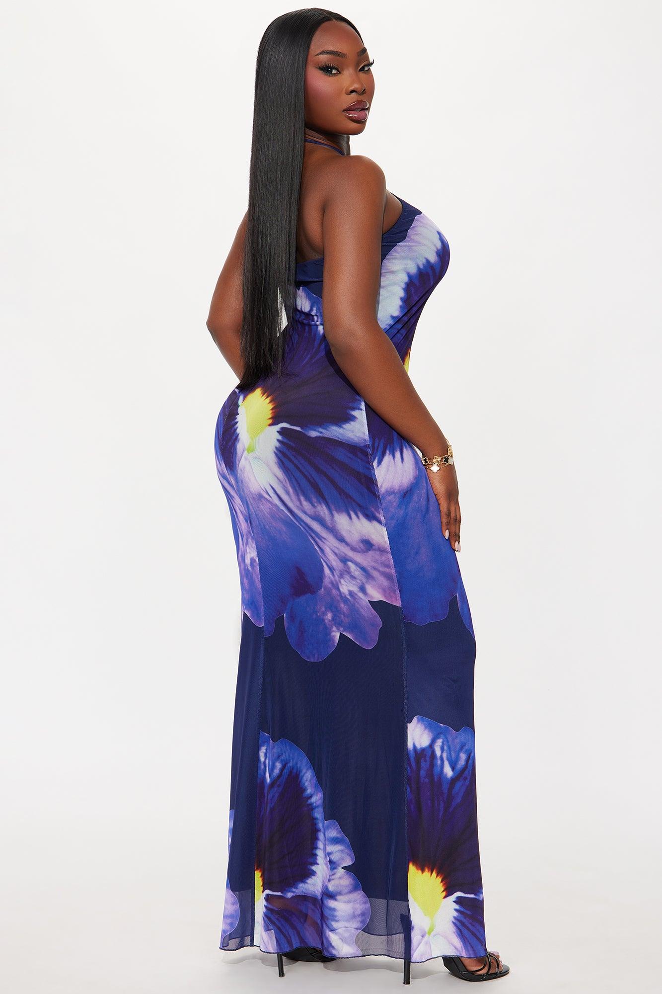 Annabelle Mesh Halter Maxi Dress - Purple/combo Female Product Image