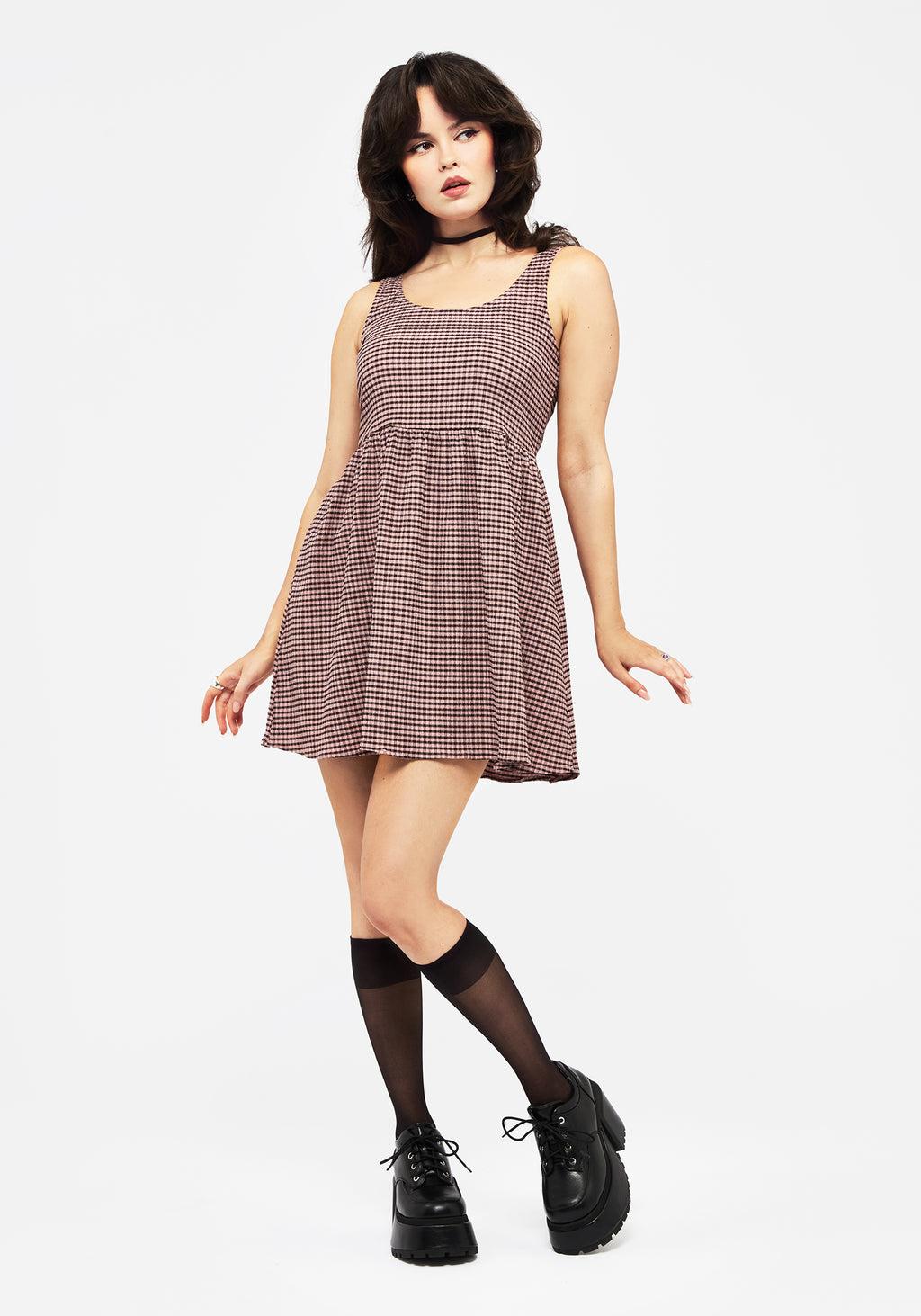 Midora Crinkle Check Mini Skater Dress Product Image