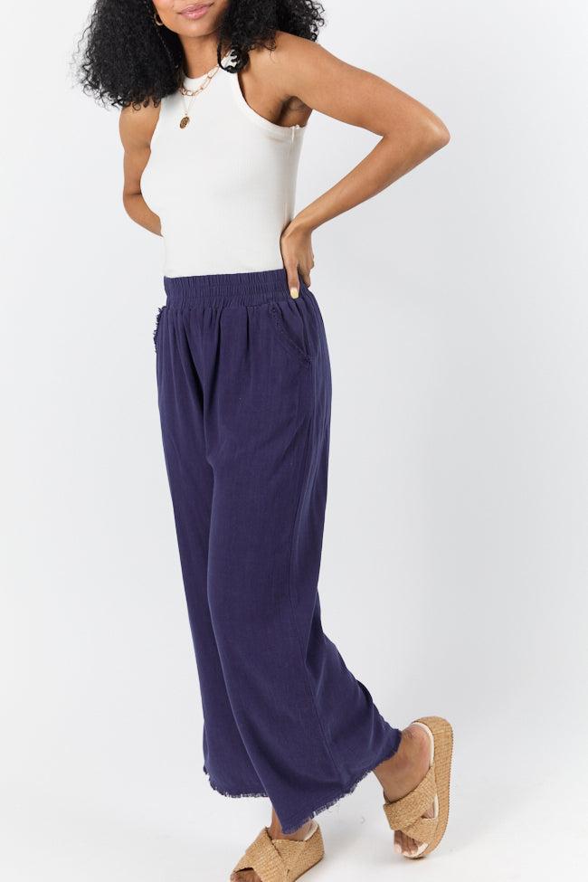 Look Your Best Navy Frayed Detail Ankle Length Pants FINAL SALE Product Image