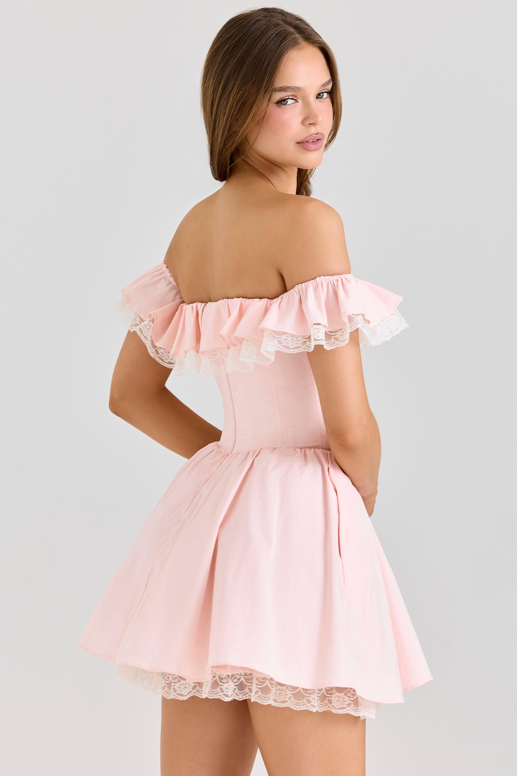 Jaide  pink stretch cotton off shoulder corset mini dress Product Image