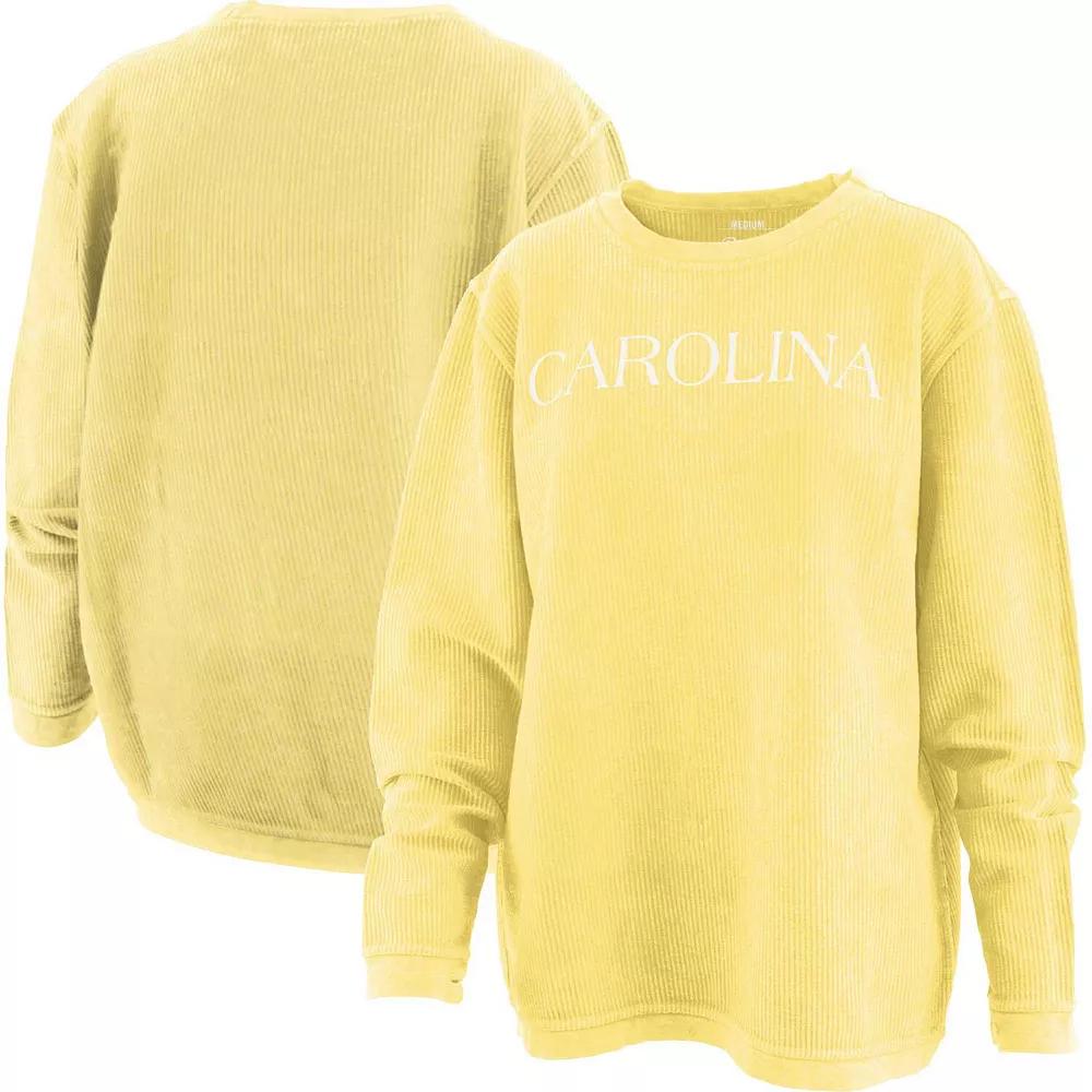 Women's Pressbox Yellow North Carolina Tar Heels Comfy Cord Bar Print Pullover Sweatshirt,  Product Image