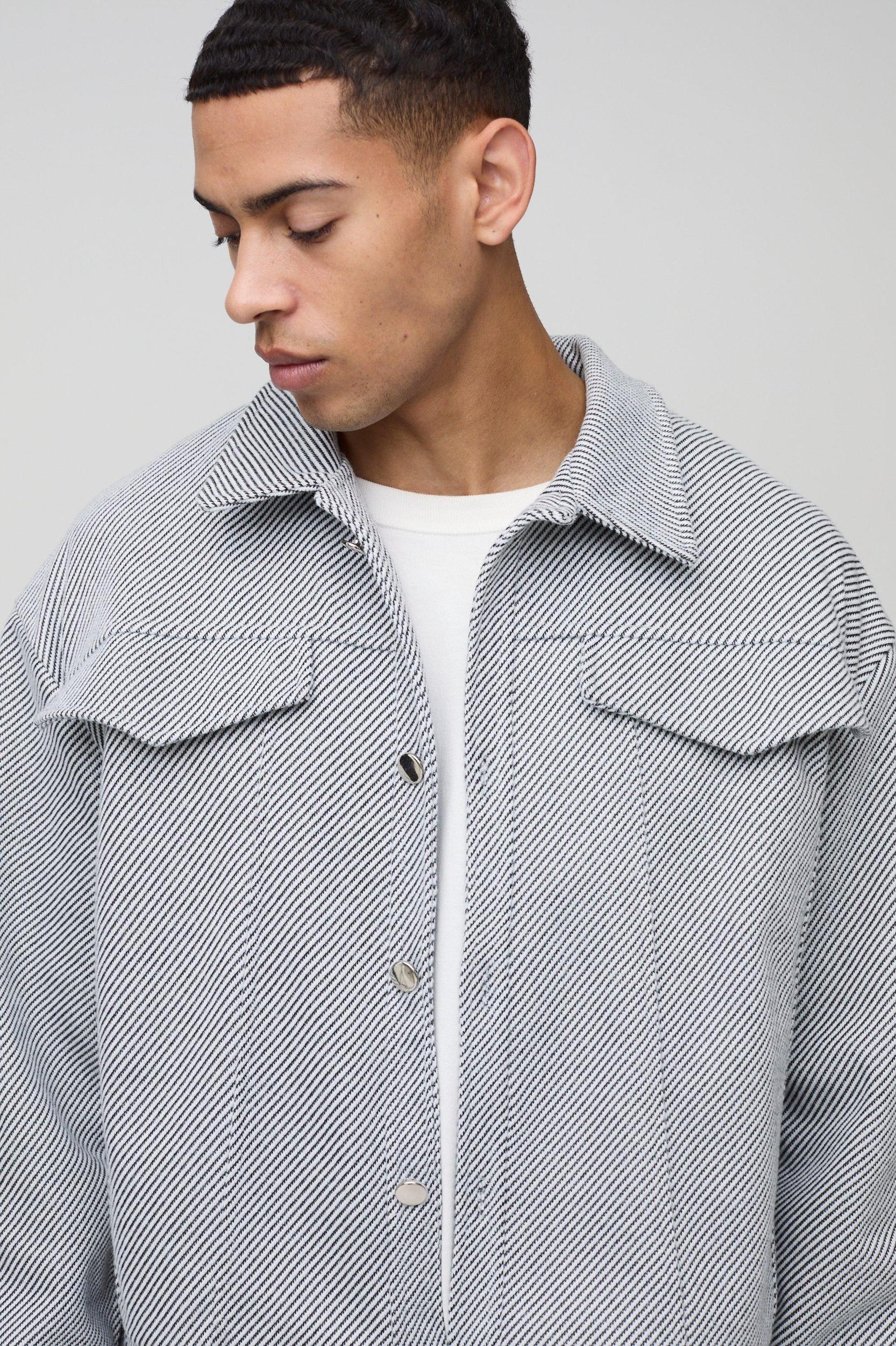 Boxy Herringbone Trucker Jacket | boohooMAN USA Product Image