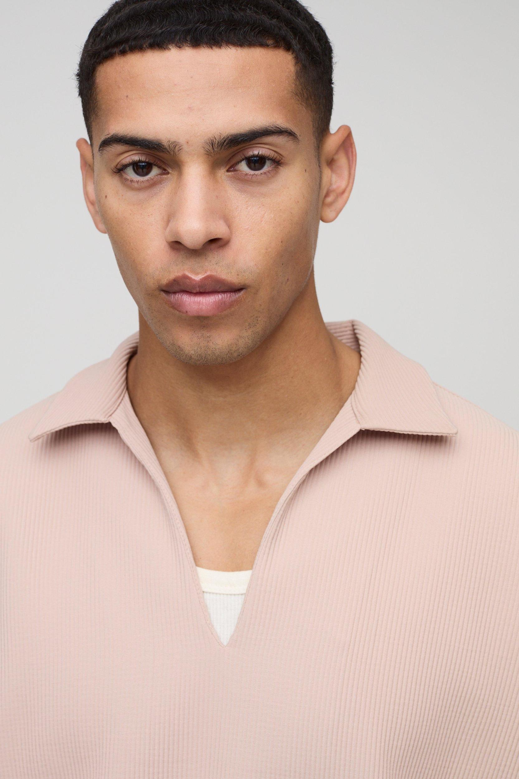 Oversized Overhead Pleated V-Neck Shirt | boohooMAN USA Product Image