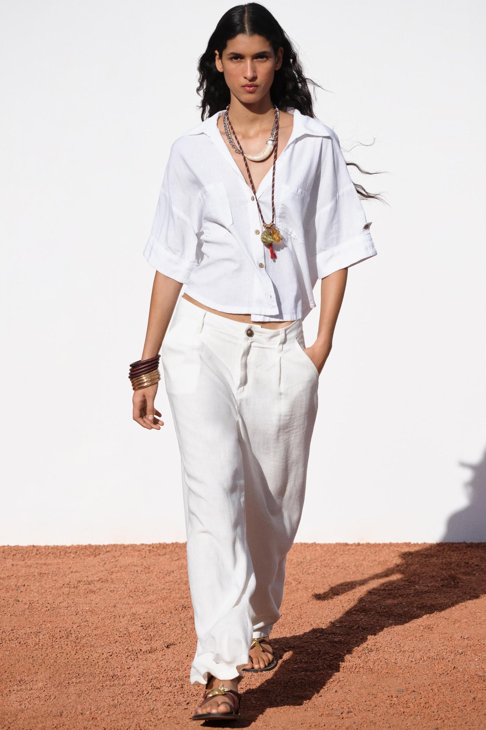 LINEN BLEND CROPPED SHIRT Product Image