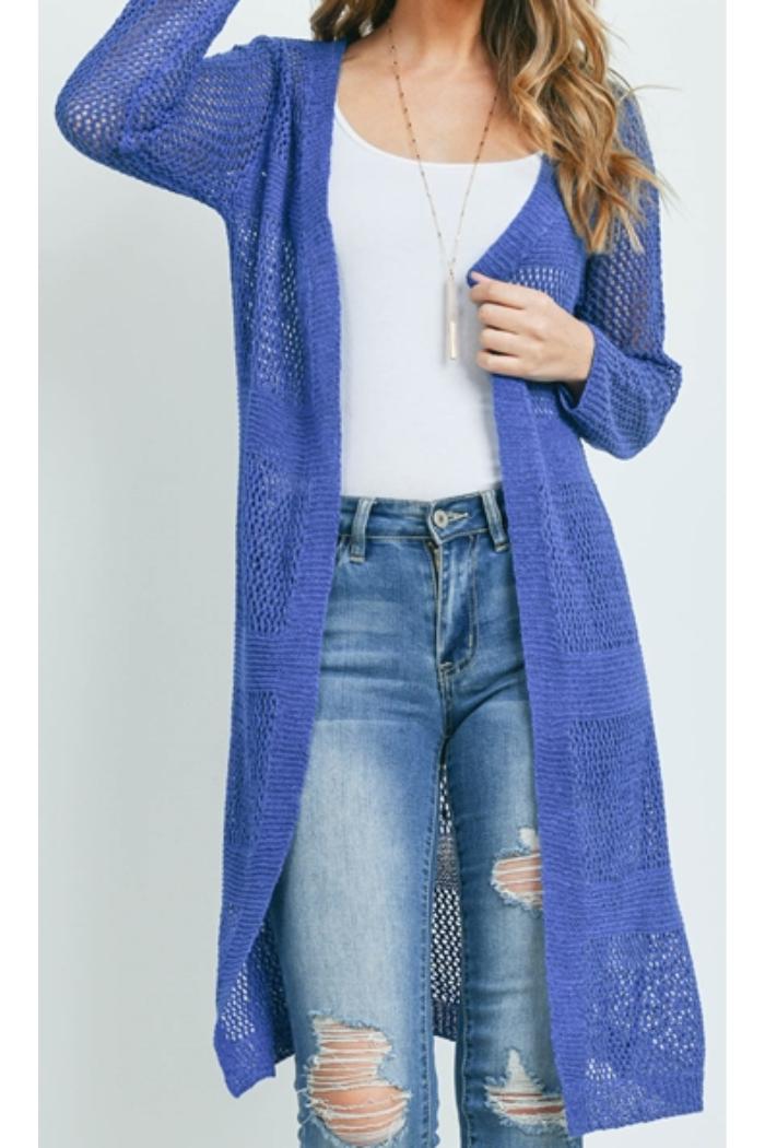 Long open crocheted cardigan Product Image