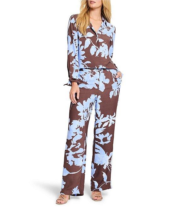 NIC + ZOE Cloud Blossom Point Collar Long Sleeve Button Front Shirt Product Image