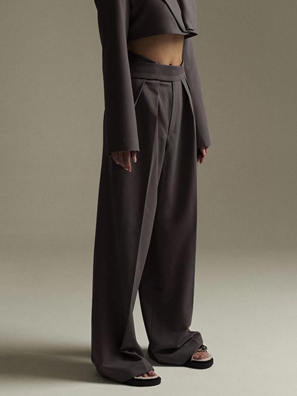 Urban High Waisted Wide Leg Striped Pleated Solid Color Pants Product Image