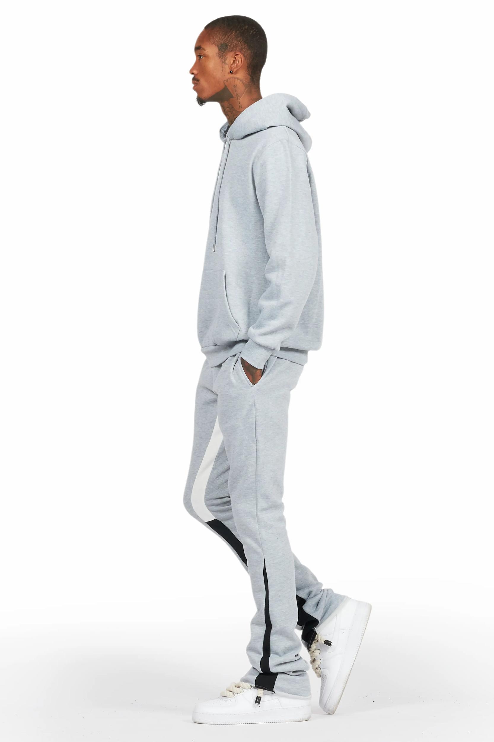 Basic Heather Grey Hoodie/Stacked Flare Track Set Male Product Image