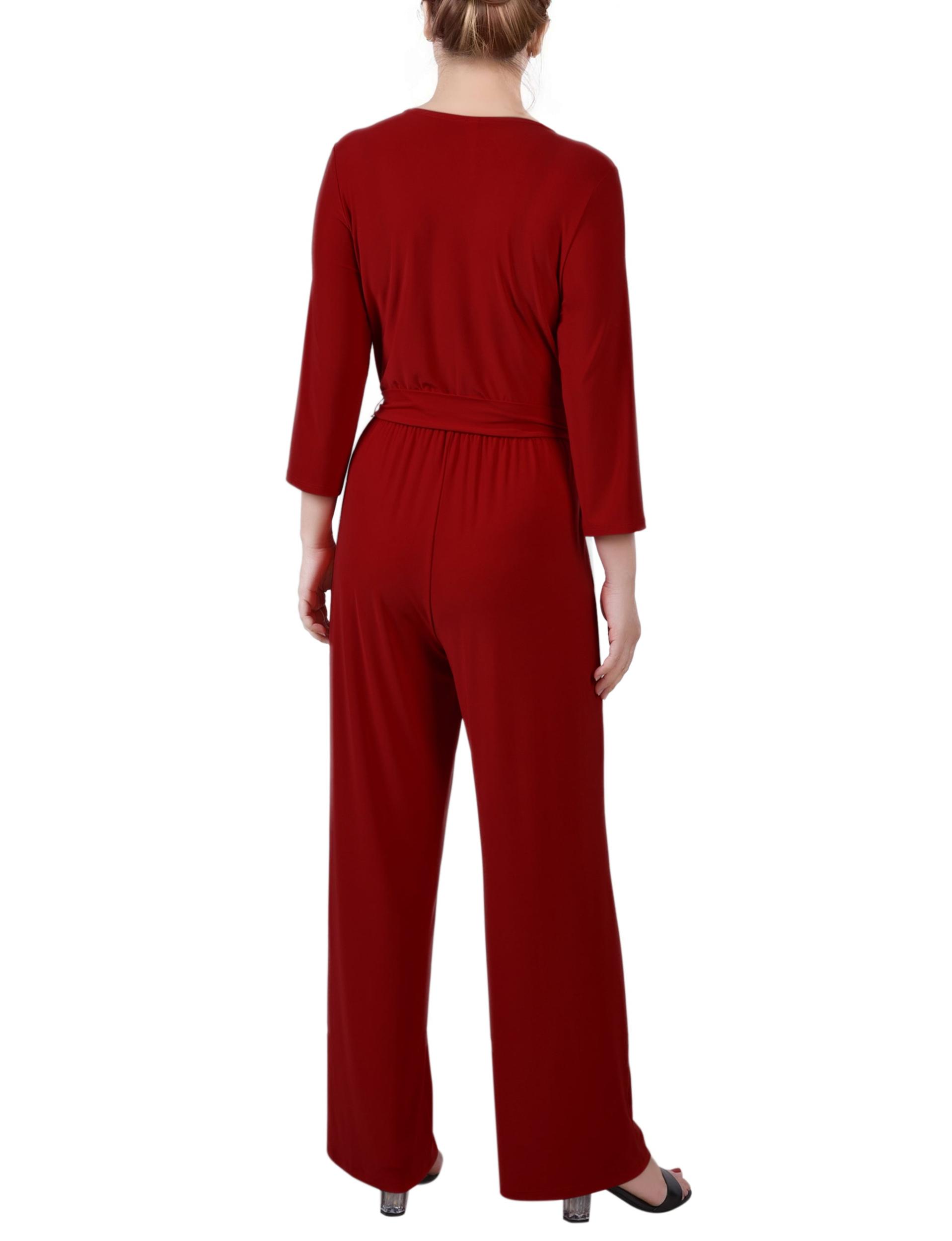 Wine 3/4 Sleeve Belted Jumpsuit Product Image