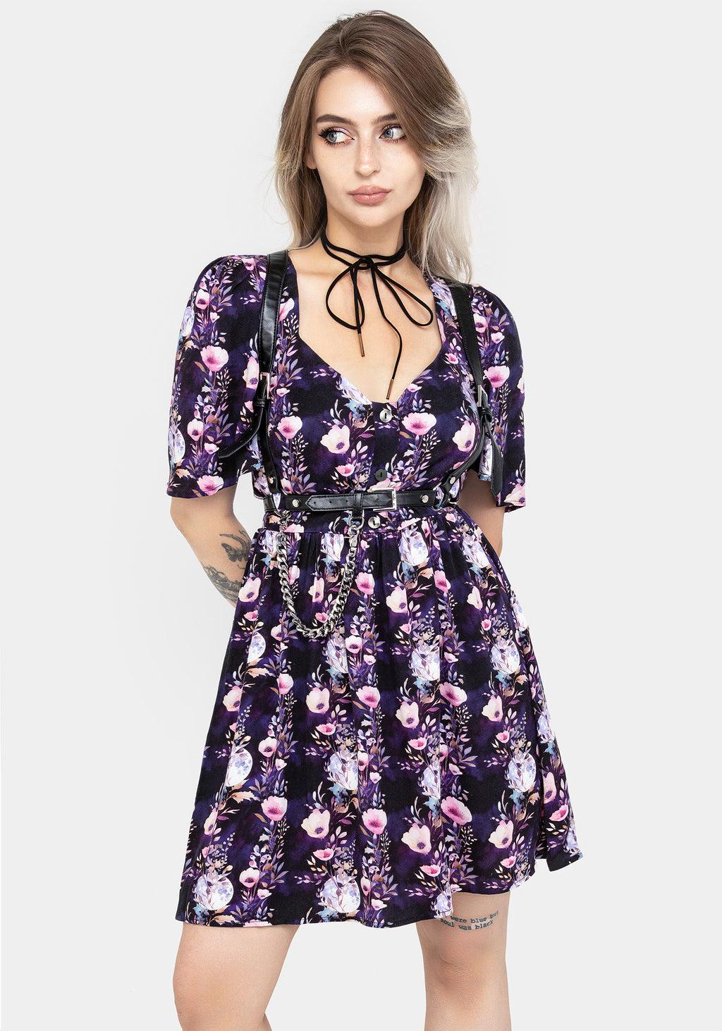 Socordia Floral Moon Button Front Mini Dress Product Image