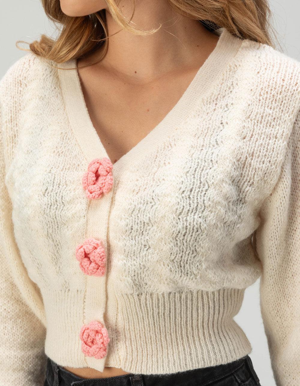 LOVE TREE Rose Womens Cropped Cardigan Sweater - IVORY Product Image