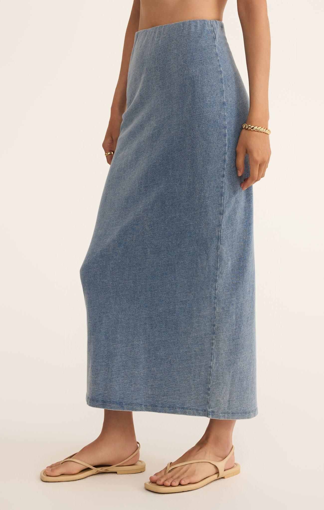 GAIL JERSEY DENIM MIDI SKIRT Product Image