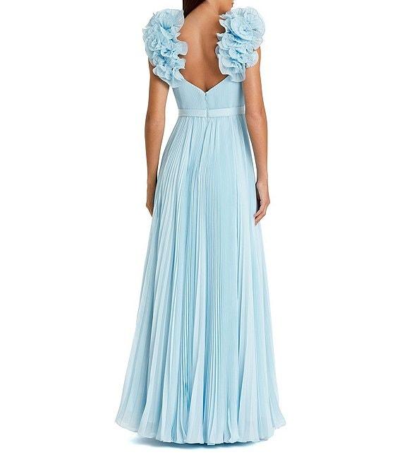 Mac Duggal Sweetheart Neck Ruffle Shoulder Pleated Organza A-Line Gown Product Image