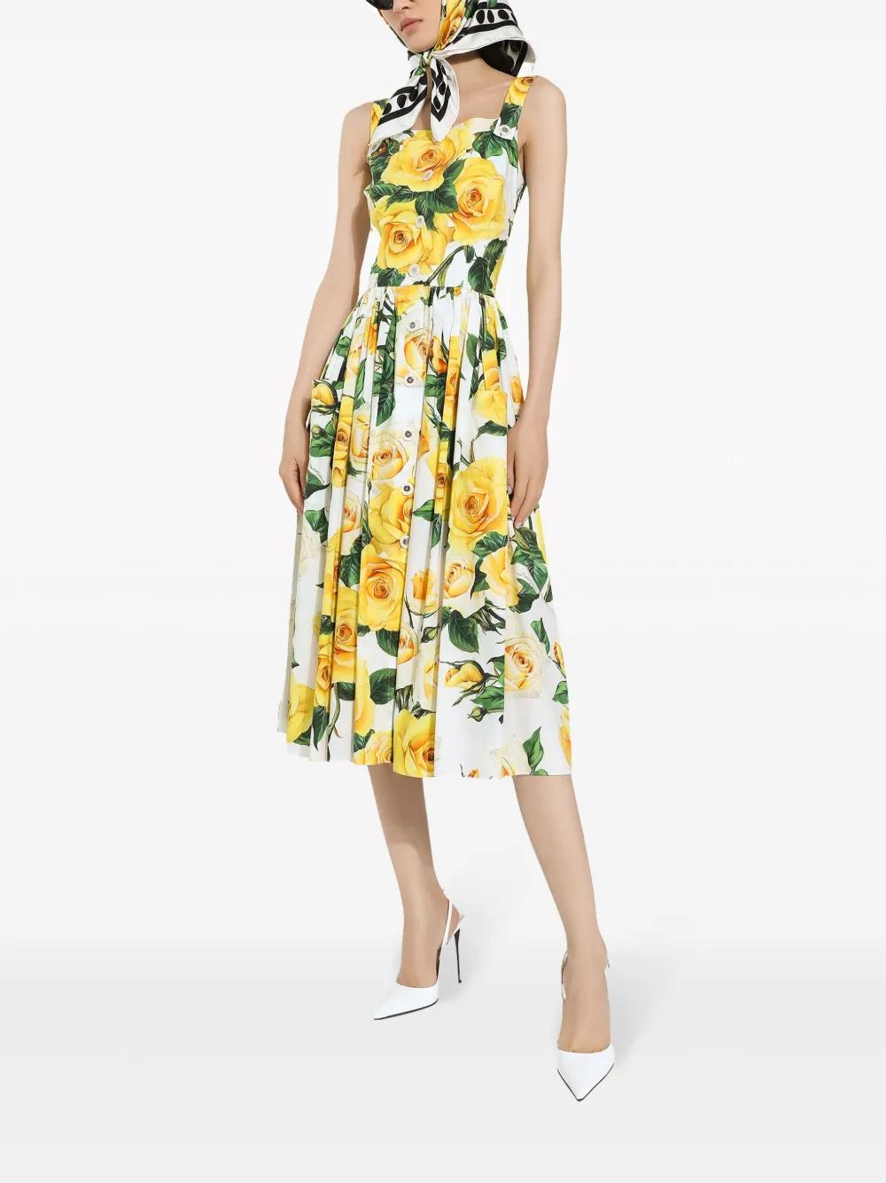 rose-print cotton midi dress Product Image