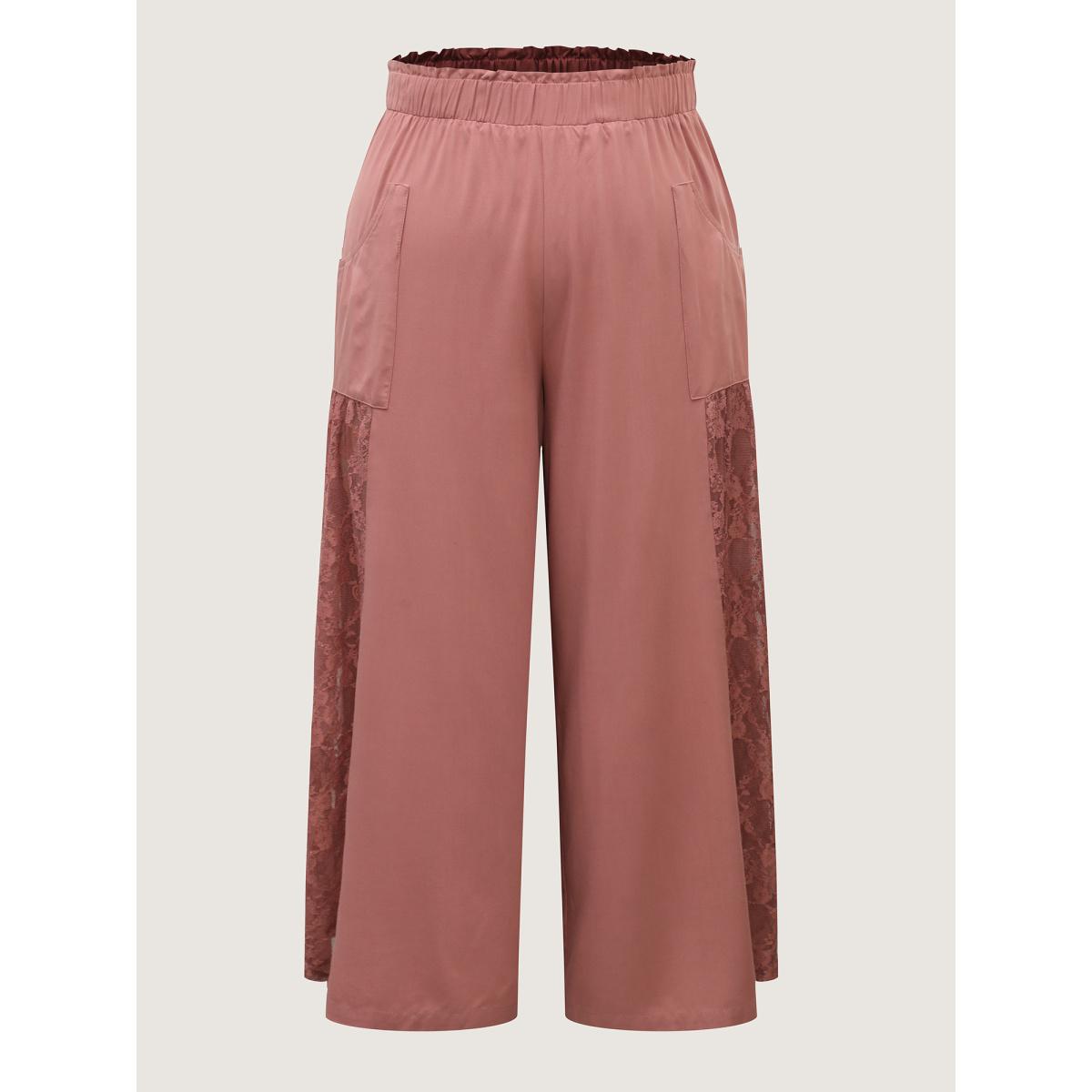 Plus Size Lace Detail Stretchy Waist Wide-Leg Pants Women Rouge Resort Wide Leg Mid Rise Vacation Pants BloomChic 14-16/1X Product Image