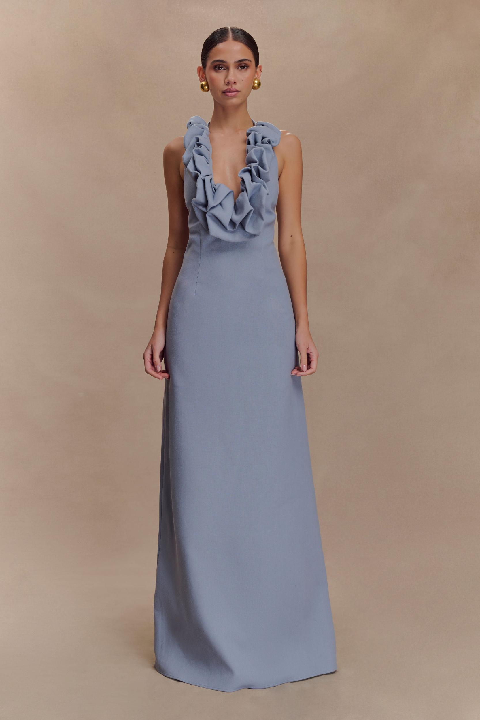Carolyn Linen Bubble Maxi Dress - Misty Blue Product Image