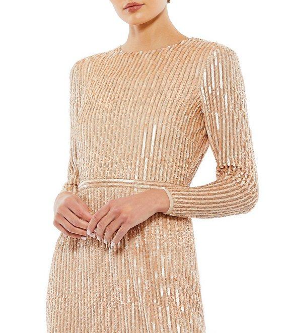 Mac Duggal Sequin Crew Neck Long Sleeve Sheath Mini Dress Product Image