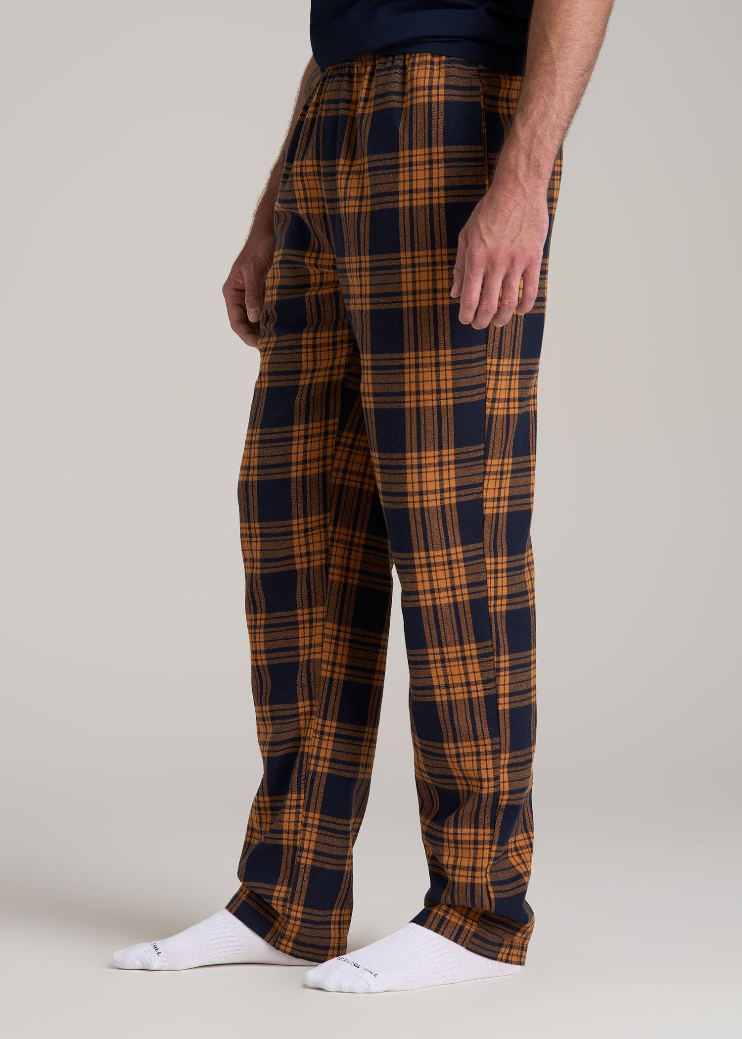 Plaid Pajama Pants for Tall Men in Navy and Apricot Plaid Product Image