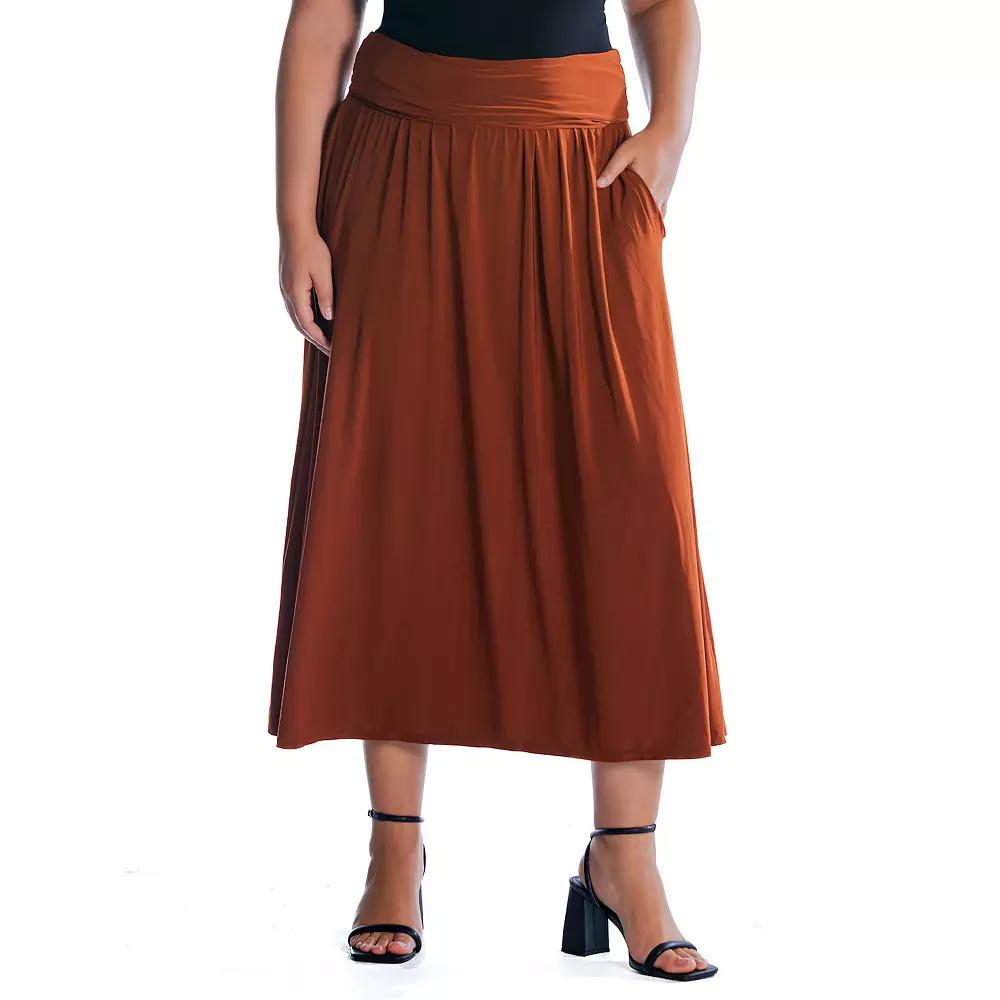 Plus Size 24Seven Comfort Apparel Foldover Maxi Skirt With Pockets, Womens Product Image