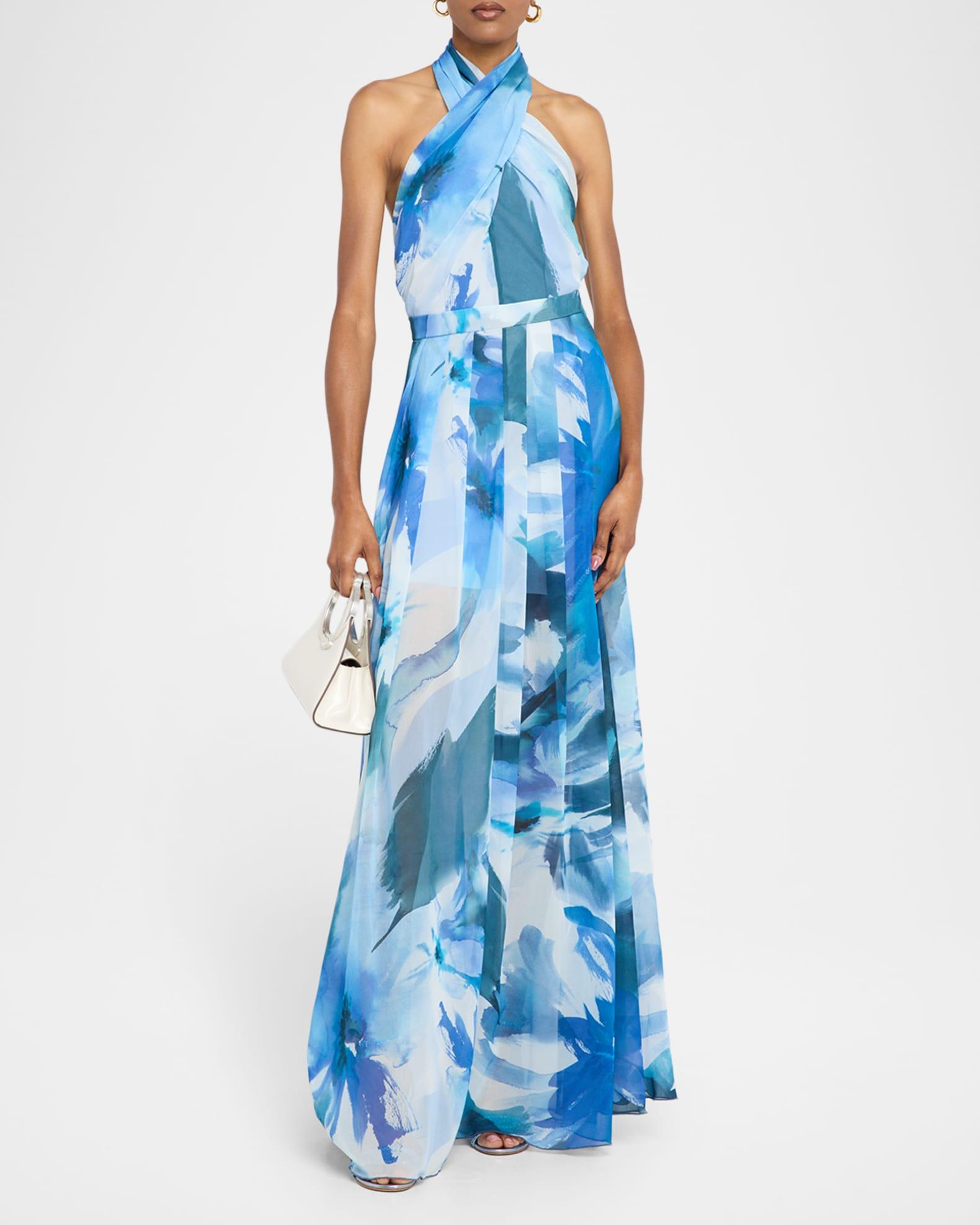 Floral Georgette Halter Gown Product Image